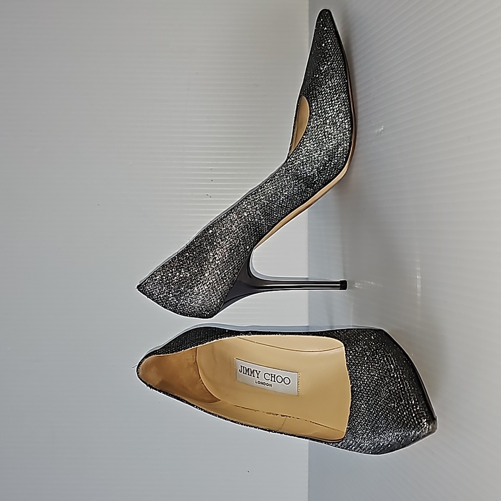 Jimmy Choo Silver Glitter Pointed Toe Stiletto Pumps